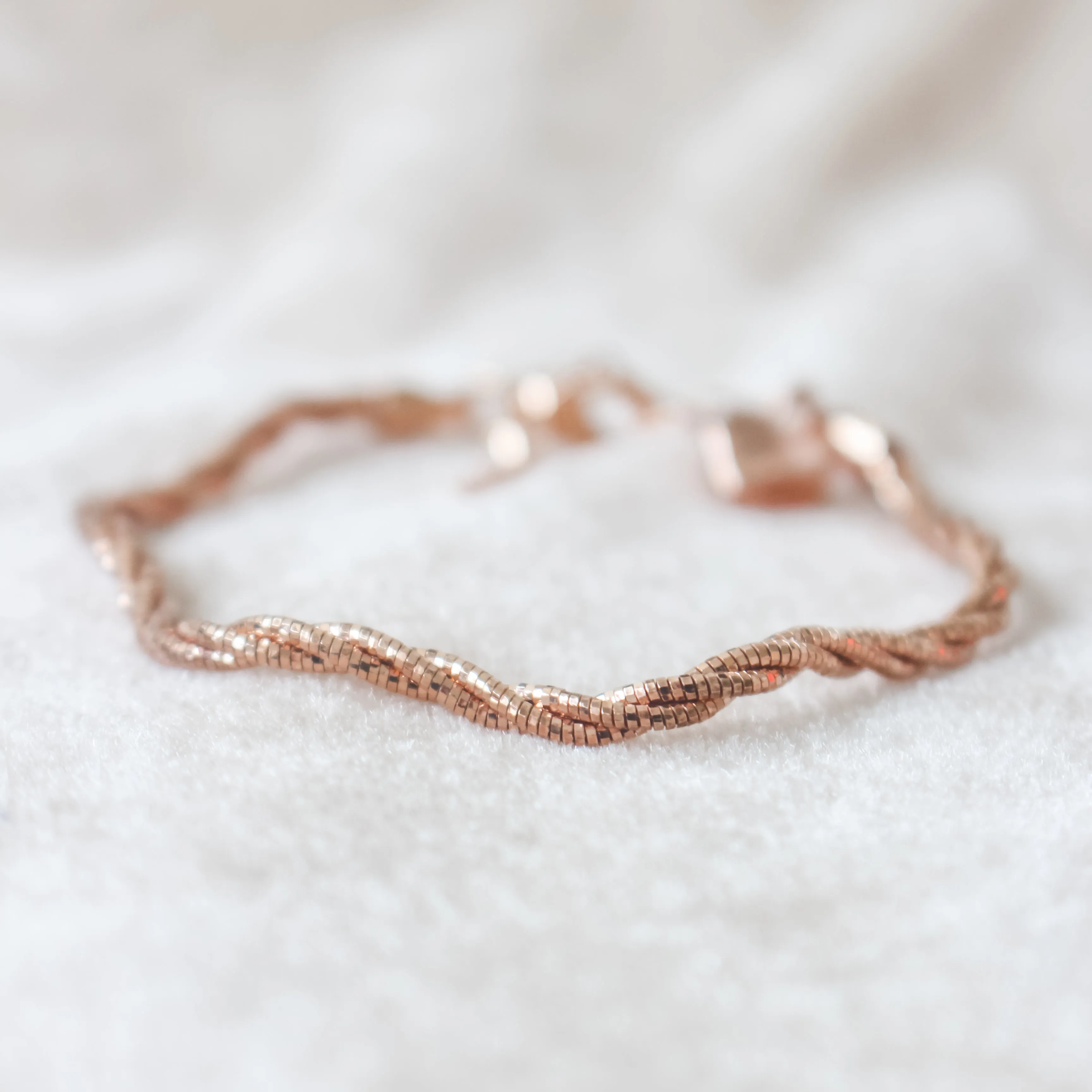 925 Rose Gold Plated Italian Silver Wavy Soft Bangle with Silver Origami Heart