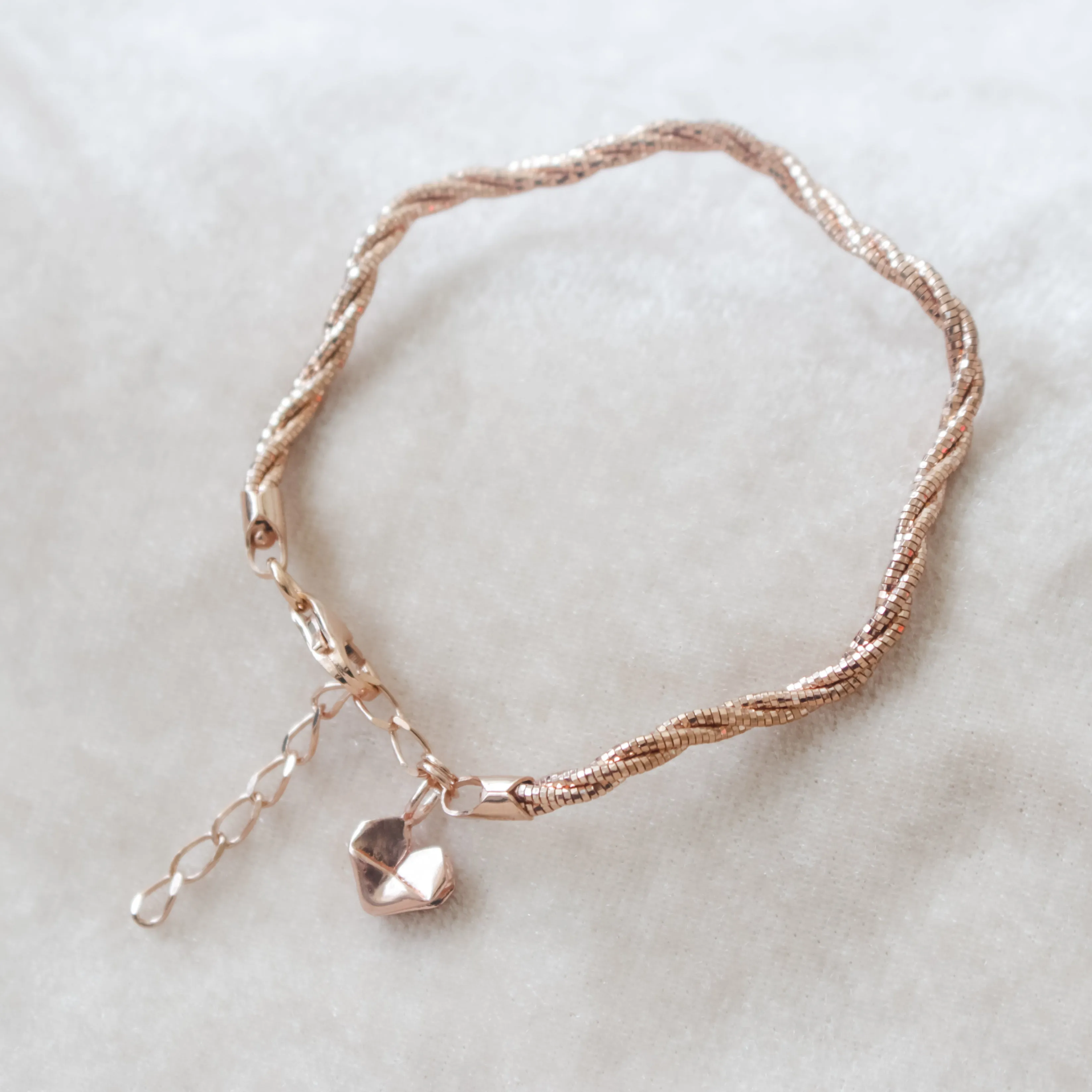 925 Rose Gold Plated Italian Silver Wavy Soft Bangle with Silver Origami Heart