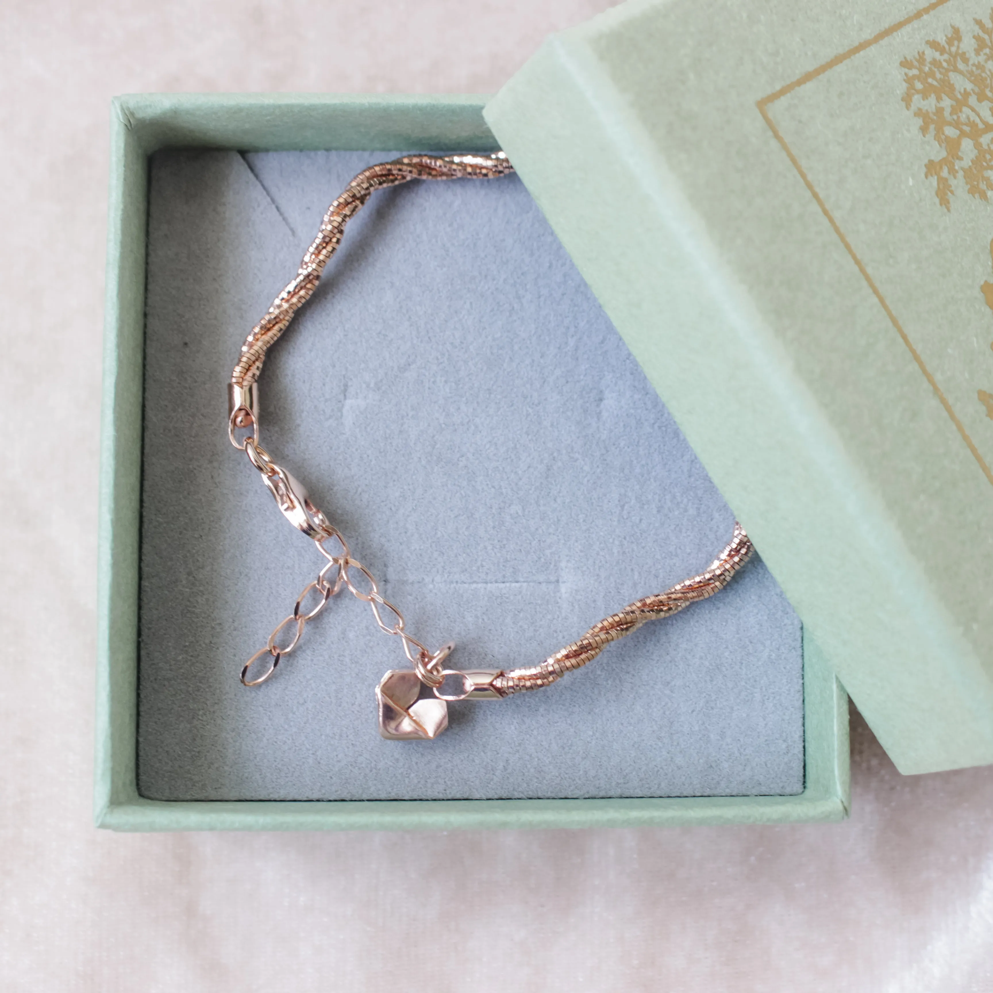 925 Rose Gold Plated Italian Silver Wavy Soft Bangle with Silver Origami Heart