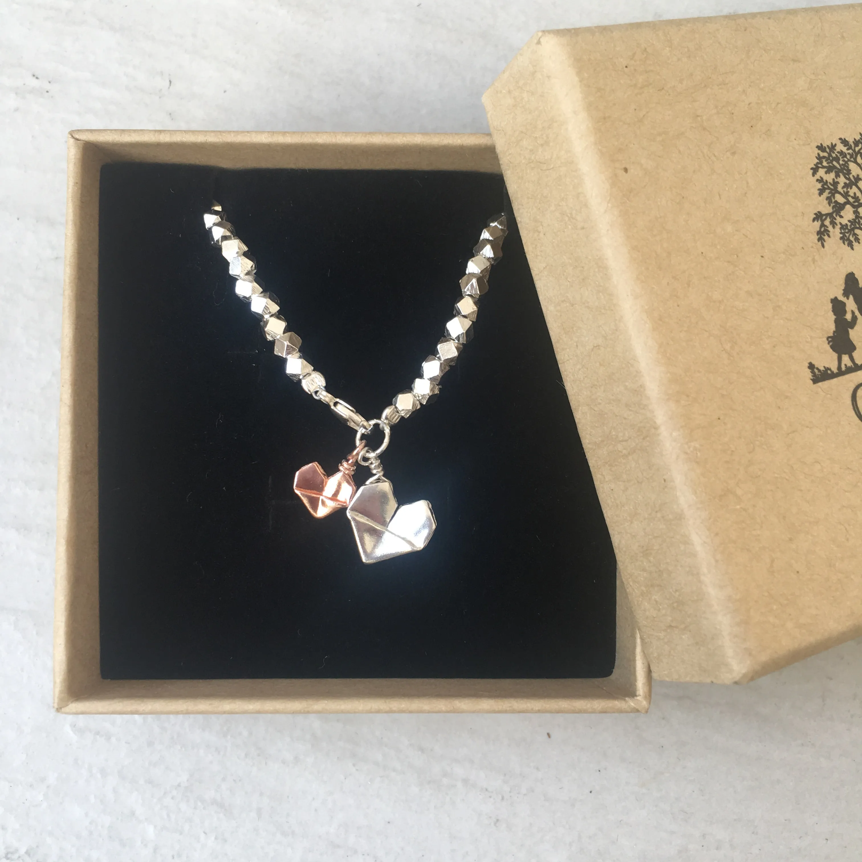 925 Silver Origami Big and Small Hearts Bracelet