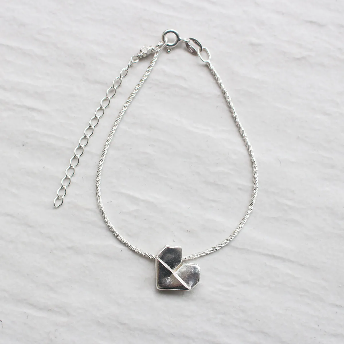 925 Silver Origami Heart Hand Strap (Personalised)