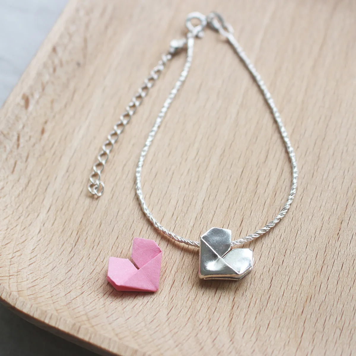 925 Silver Origami Heart Hand Strap (Personalised)