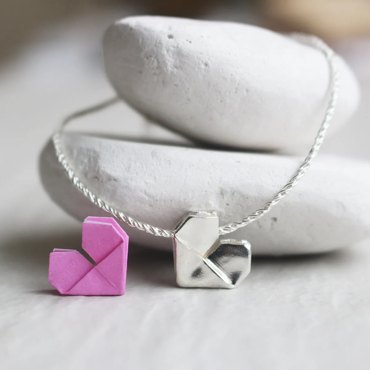 925 Silver Origami Heart Hand Strap (Personalised)