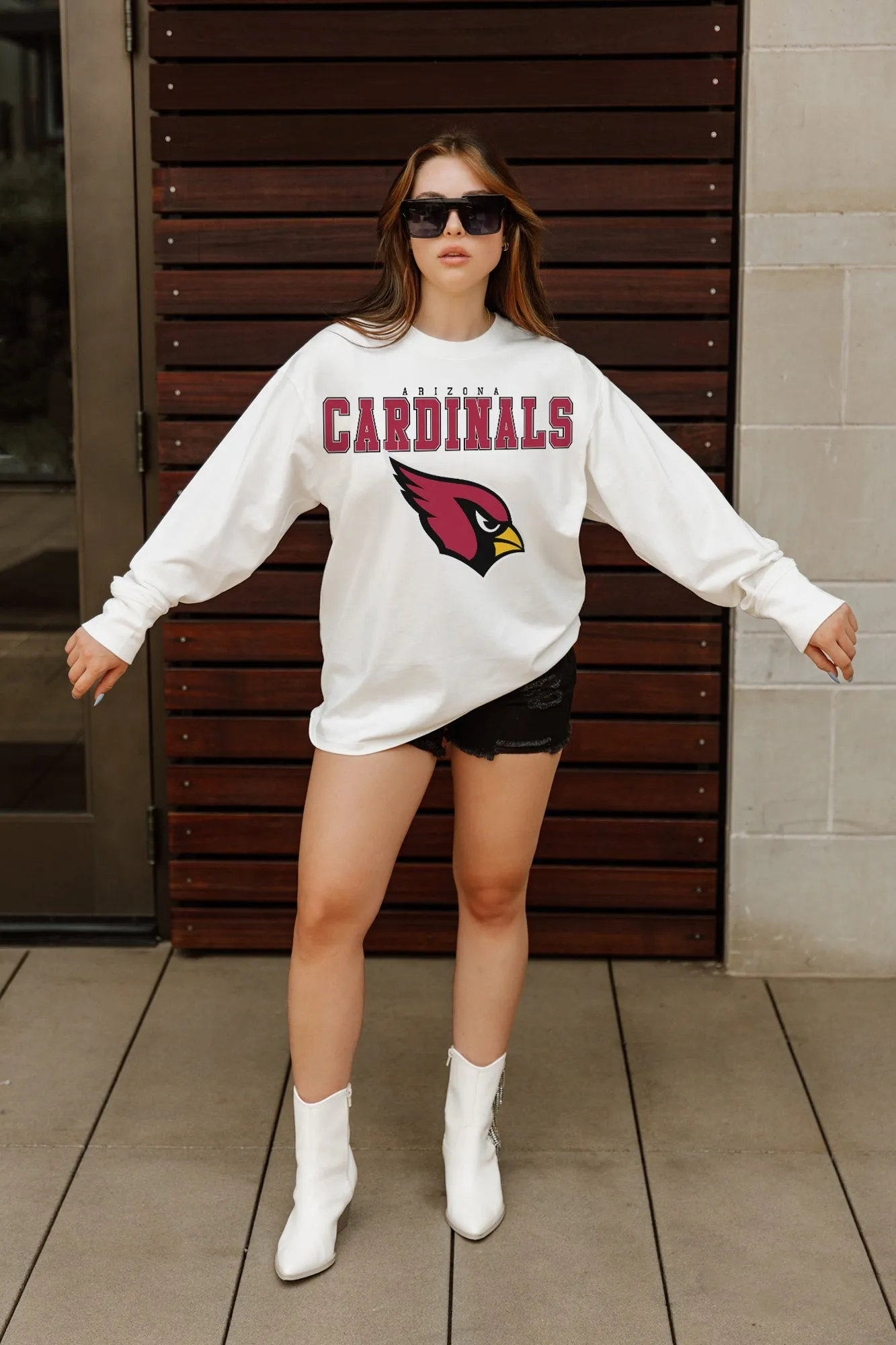 ARIZONA CARDINALS BIG GOALS OVERSIZED MIDWEIGHT LONG SLEEVE TEE