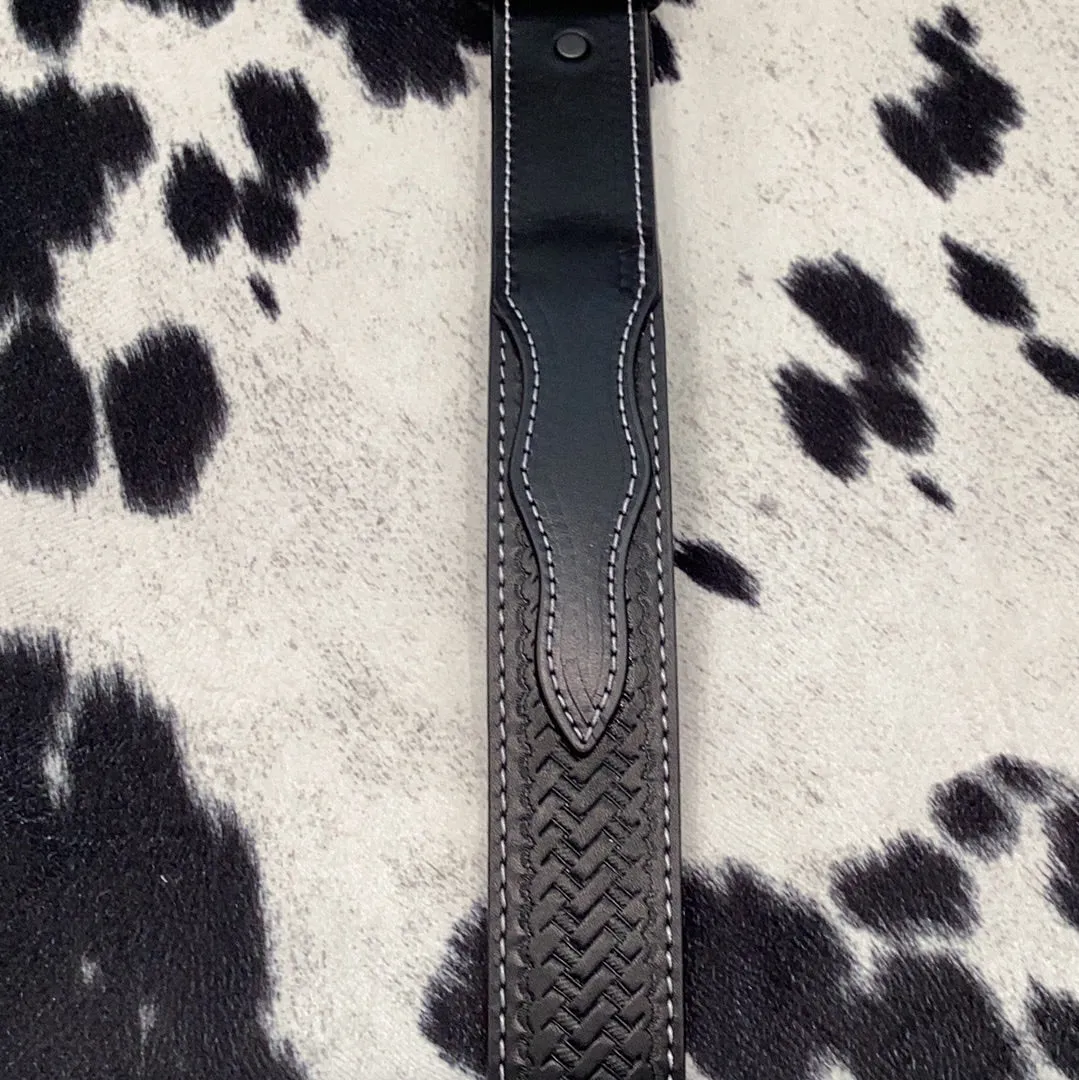 Black Tooled Basket Weave Mens Belt