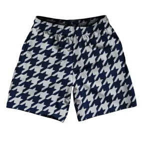 Blue Navy And Grey Medium Houndstooth Athletic Running Fitness Exercise Shorts 7" Inseam Shorts Made In USA