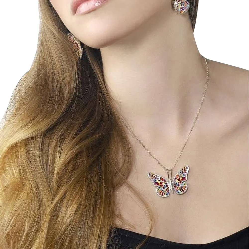 Butterfly Necklace 925 Silver Handmade Polymer Clay Jewelry