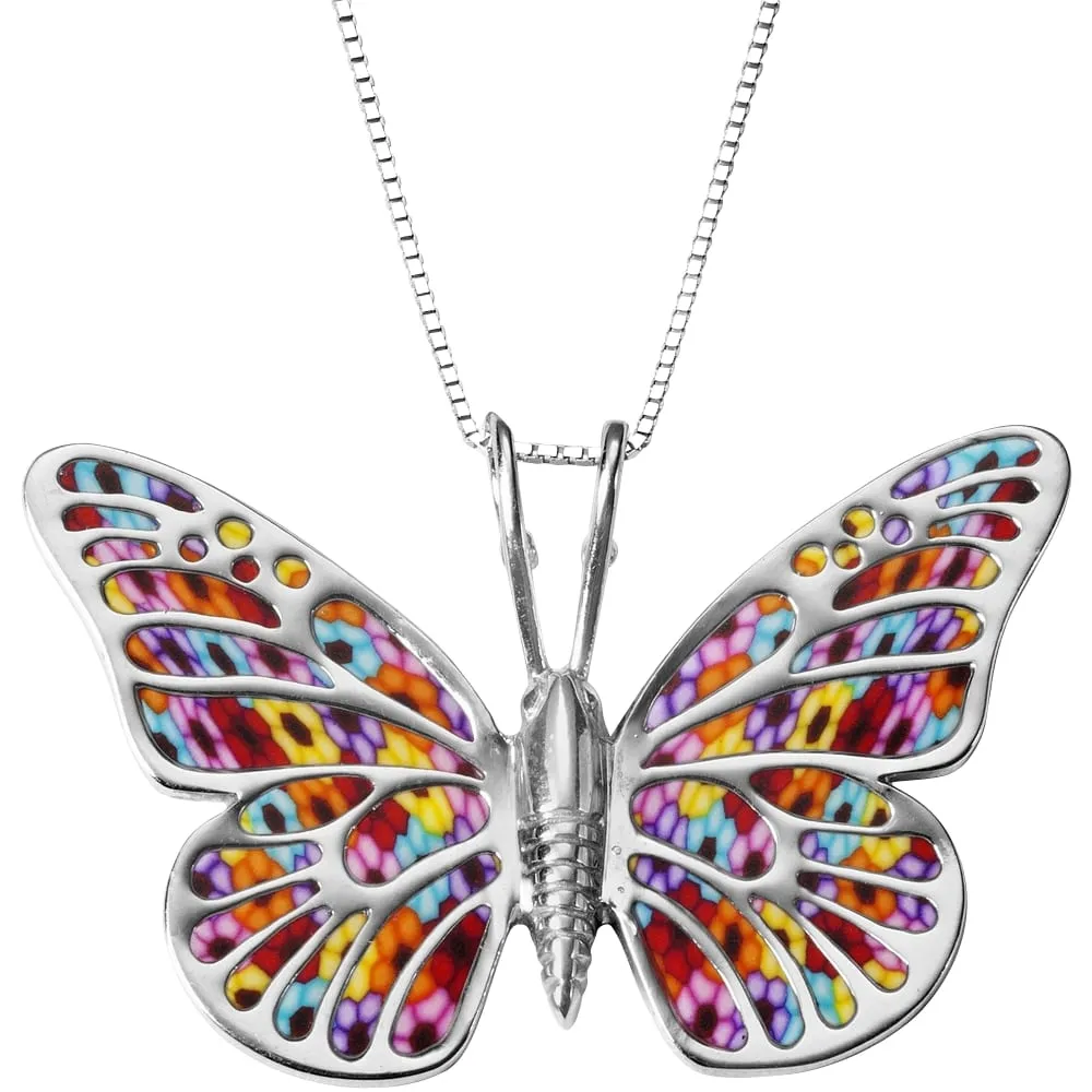Butterfly Necklace 925 Silver Handmade Polymer Clay Jewelry