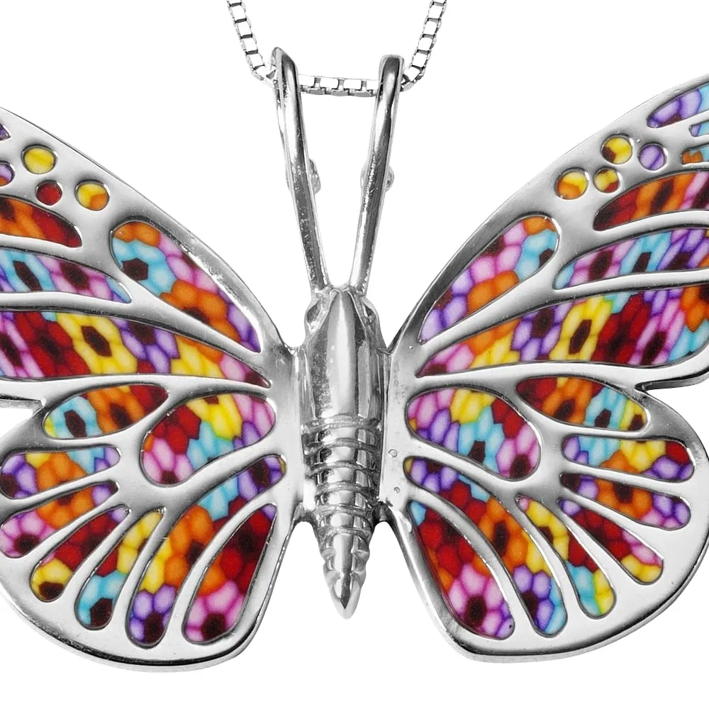 Butterfly Necklace 925 Silver Handmade Polymer Clay Jewelry