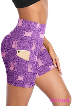 Curvy Pocketed Gym Shorts (Beauty in the Mandala)