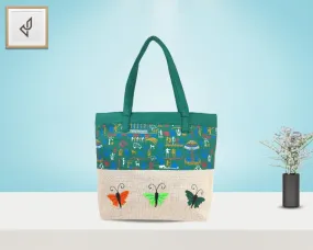 Designer Jute Handbag - A Lovely Spacious Handbag with Magnificent and Winsome Handcrafted Butterfly (16 x 12 inches)