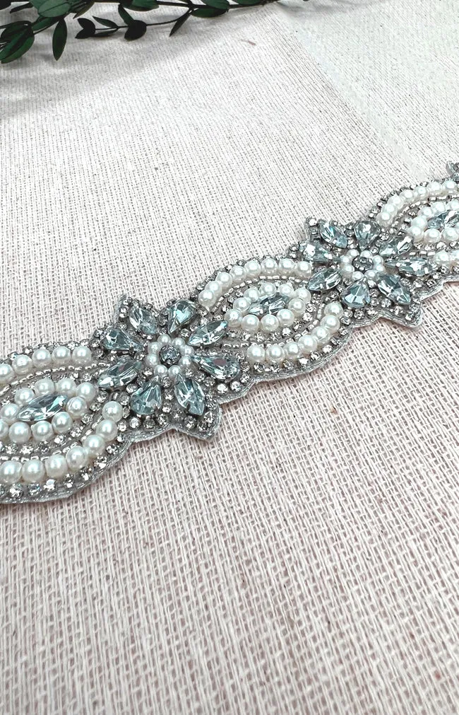 Feona Beaded Belt - Ivory with Silver ribbon
