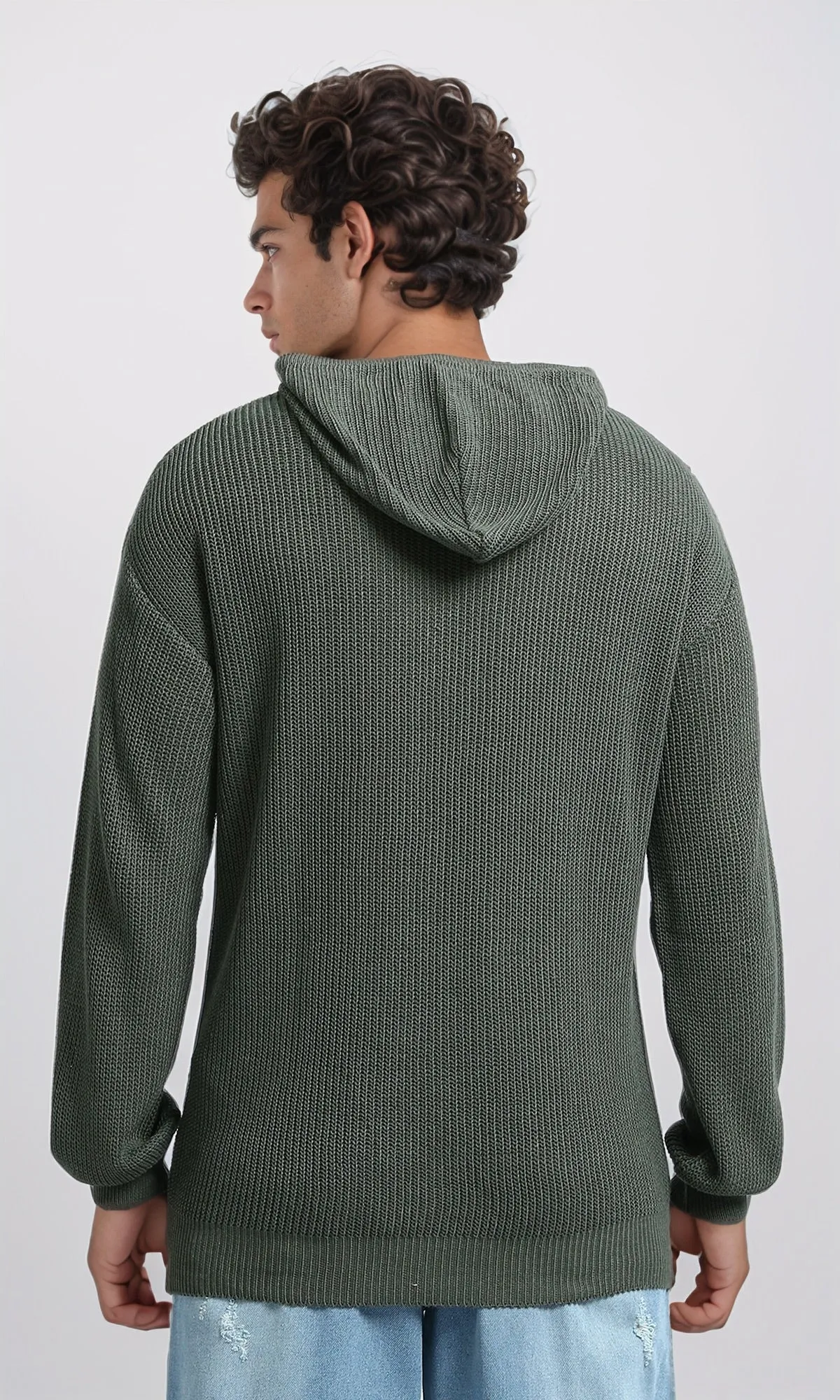 O198296 - Solid Hooded Neck Casual Pullover - Olive