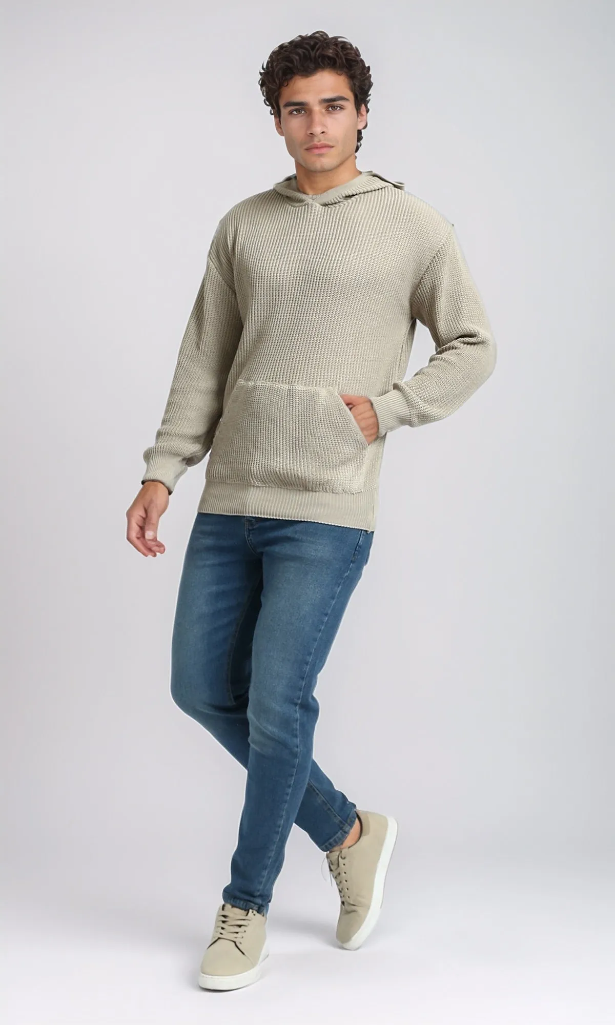 O198297 - Knitted Long Sleeves Winter Pullover - Beige