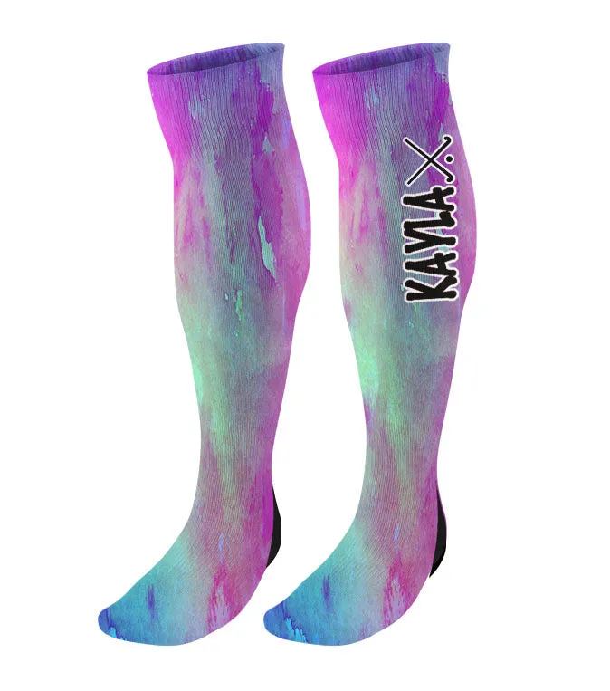 Personalized Field Hockey Knee High Socks - Watercolor Background